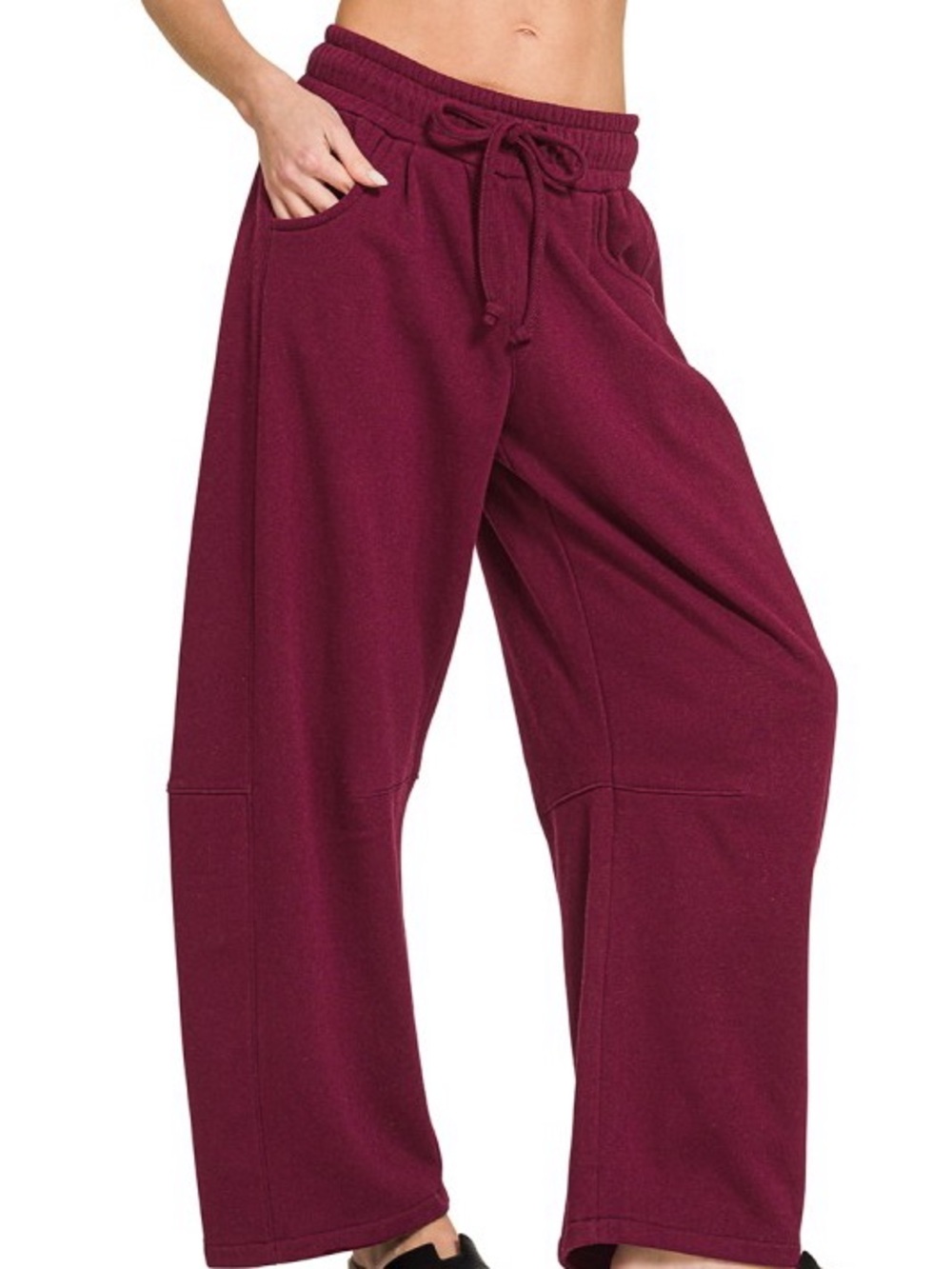 NWT Zenana Wide Leg Barrel Sweatpants in Dark Burgundy